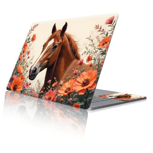 Reusable Universal Laptop Skin Sticker, Cut to Fit for 11.6–15.6 Inch Laptops, Waterproof Protective Film, No-Residue - Horse with Flowers - color: Horse with Flowers