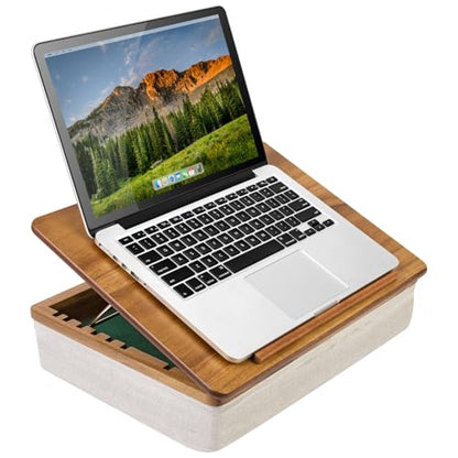 ROSSIE Home Acacia Wood Easel Lap Desk – Natural, Fits 15.6” Laptops | Adjustable 7-Level Laptop Stand, Portable Workstation with Open Storage - color: Natural