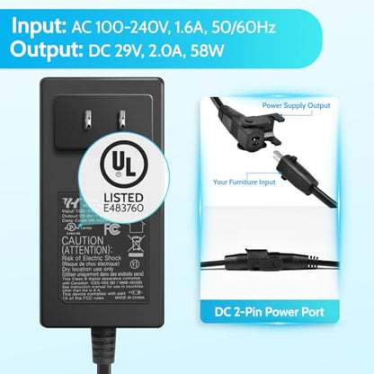 Sopito 2-Pin Power Reliner Power Supply Universal AC/DC Adapter 100-240V, 29V 2A Switching Transformer, Replacement Part for Recliner Sofa/Lift Chair/Electric Couch/Standing Desk - size: Wall Mount Adapter