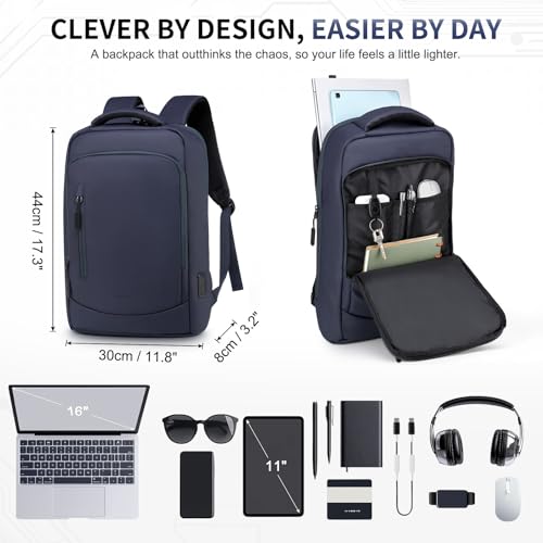 Small Inch Laptop Backpack with USB A/C Port, Slim Water-Resistant Computer Backpack for Work, College and Travel, Blue - color: Blue