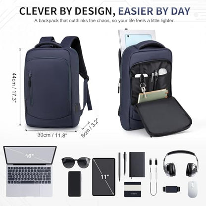 Small Inch Laptop Backpack with USB A/C Port, Slim Water-Resistant Computer Backpack for Work, College and Travel, Blue - color: Blue