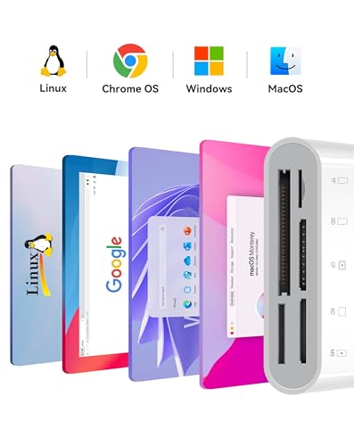 Fubiaofei SD Card Reader, 5 in 1 USB USB-C Dual Connector to SD/TF/CF/Micro SD/XD/MS Multi Memory Card Reader OTG Adapter -Compatible with Windows/Mac/Linux/Android, Plug & Play - size: 5 Slots for (USBC+A)
