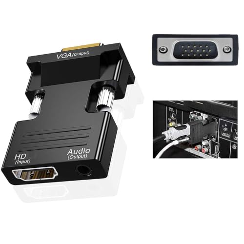 HDTV(19-Pin Port) to VGA Adapter, HD 1080P Audio Video Converter with 3.5mm Jack,Gold-Plated Connector (Female to Male) for desktops,laptops,PCs,Monitors,projectors,HDTVs,Raspberry Pi,Roku,etc