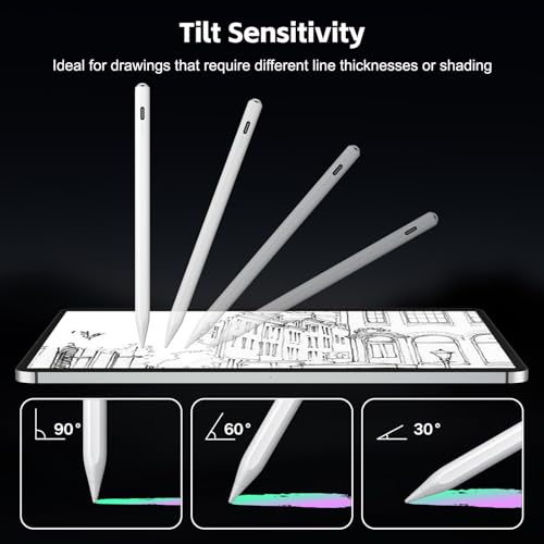 Stylus Pen for iPad 2026-2018 with 13mins Fast Charge,Tilt Sensitivity Palm Rejection Pencil for 11th (A16)/10/9/8/7/6 Gen, iPad Pro 11"/12.9"/M4/M5, iPad Air 3/4/5/M2/M3/M4, Mini 7/6/5 - color: white
