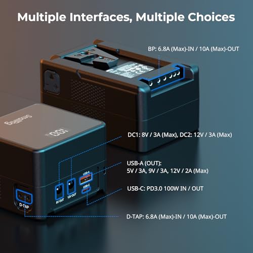 SMALLRIG V Mount Battery VB99, 99Wh / 6800mAh V Lock Battery with 100W Output, 2H Full Charge, with USB-C, D-TAP, USB-A, Dual DC Port, OLED Screen, for Camera, Camcorder, Monitor, Video Light