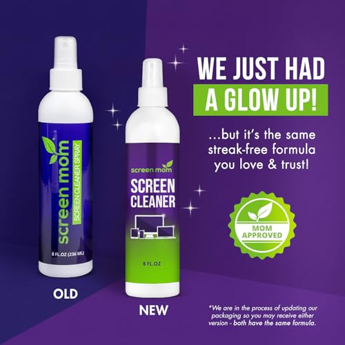 Screen Mom Cleaner Spray and Microfiber Cloth 8oz, Streak-Free Car Screen Cleaner Spray and Wipe for TV, Computer, Car, Phone, iPad, MacBook Laptop Cleaning Kit Electronic Devices Phone Cleaners - size: 8oz