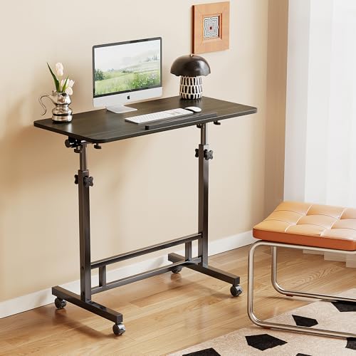 Laptop Table Mobile Adjustable Height Portable Desk Notebook Swivel PC Computer Rolling Desk with Wheels, Laptop Stand for Couch Bedside Hospital Bed Table (Black Table) - color: Black Table