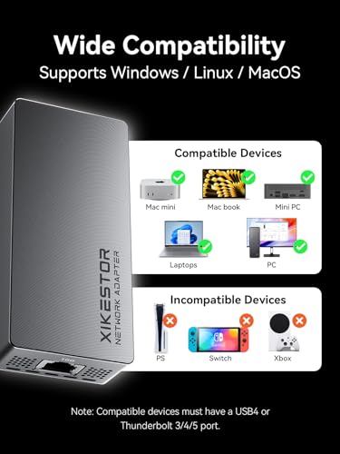 10G Ethernet Adapter, USB4 to 10G Base-T Thunderbolt 3/4 Compatible,10GB USB-C Ethernet Adapter,10Gbps RJ45 LAN,Aluminum Alloy Housing,Quiet and Intelligent Fan Temperature Control.