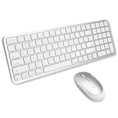 Macally Bluetooth Mac Keyboard and Mouse (Compact, Multi Device, Rechargeable) - Wireless Apple Keyboard and Mouse Combo - for Mac mini/Studio, MacBook Pro/Air, iMac, iPad, iPhone - Silver - color: Silver
