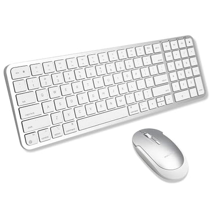 Macally Bluetooth Mac Keyboard and Mouse (Compact, Multi Device, Rechargeable) - Wireless Apple Keyboard and Mouse Combo - for Mac mini/Studio, MacBook Pro/Air, iMac, iPad, iPhone - Silver - color: Silver