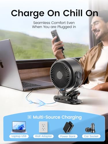 Clip on Fan, Rechargeable USB Fan with Sturdy Clamp, LED Display, 100 Speeds, 3000mAh Battery, 360° Rotation, 5.5 Inch Portable Fan for Stroller Bed Camping Treadmill Car Black - color: Black
