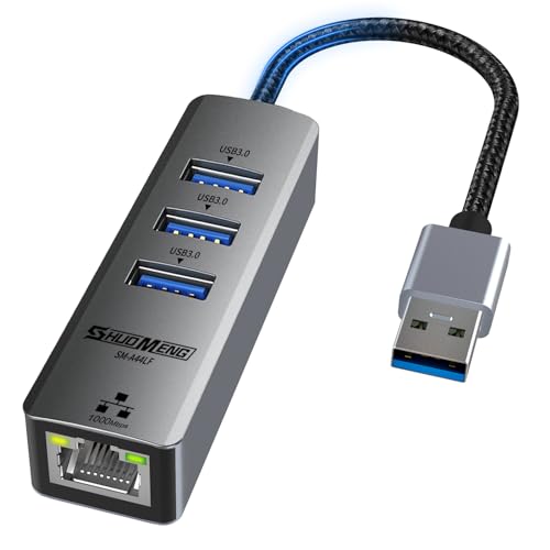 USB to Ethernet Adapter for Laptop, 4-in-1 USB3.0 to RJ45 Hub, 3*USB 3.0, Gigabit 10/100/1000Mbps, Support for MacBook, Surface Pro, Windows, Linux, Chromebook and More
