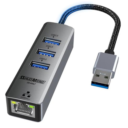 USB to Ethernet Adapter for Laptop, 4-in-1 USB3.0 to RJ45 Hub, 3*USB 3.0, Gigabit 10/100/1000Mbps, Support for MacBook, Surface Pro, Windows, Linux, Chromebook and More
