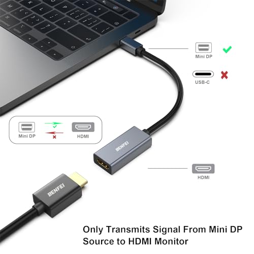 BENFEI Mini DisplayPort to HDMI Adapter 4K, Thunderbolt 2 to HDMI Adapter Compatible for MacBook Air/Pro, Microsoft Surface Pro/Dock, Monitor, Projector[Gold-Plated Connectors& Aluminium Shell] - size: 1 Pack, style: 4K@30Hz
