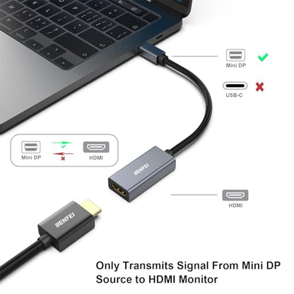 BENFEI 2 Pack Mini DisplayPort to HDMI Adapter 4K, Thunderbolt 2 to HDMI Adapter Compatible for MacBook Air/Pro, Microsoft Surface Pro/Dock, Monitor, Projector[Gold-Plated Connectors& Aluminium Shell] - size: 2 Pack, style: 4K@30Hz