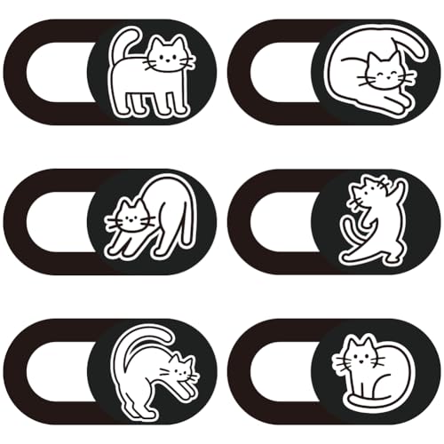 6Pcs 6 Styles Cat Camera Cover Slide Cute Laptop Accessories 0.04 Inch Ultra Thin Phone Computer Webcam Cover Slide Camera Privacy Blocker for Laptop Desktop Computer Notebook Mini PC - color: White Cat