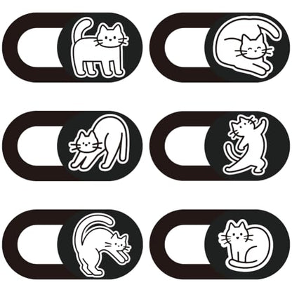 6Pcs 6 Styles Cat Camera Cover Slide Cute Laptop Accessories 0.04 Inch Ultra Thin Phone Computer Webcam Cover Slide Camera Privacy Blocker for Laptop Desktop Computer Notebook Mini PC - color: White Cat