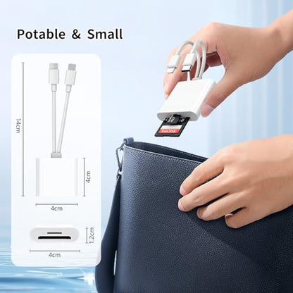 SD Card Reader for iPhone, iPad, Lightning Dual Port SD Card Adapter | USB C and Lightning Dual Port SD Card Adapter, Dual Interface Memory Card Reader, Support SD, Micro SD, USB3.0, Plug and Play - size: USB-C&Lightning