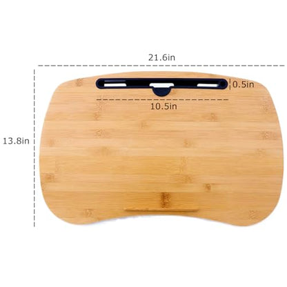 Bamboo Lap Desk for Laptop with Cushion-Fits up to 18 inch | Computer Laptop Stand with Phone Hoder, Anti-Slip Stopper - size: 21.6"x13.8"