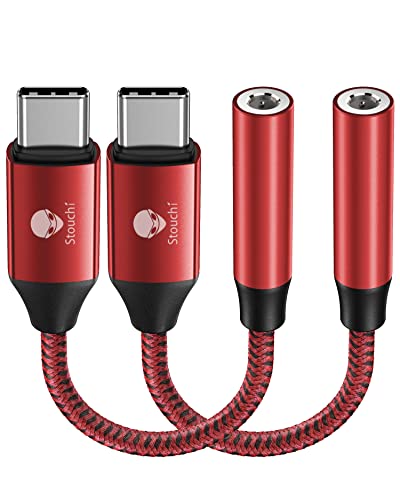 Stouchi USB C to 3.5mm Dongle Adapter, Type C Headphone Audio Jack Cable Cord Hi-Fi DAC Chip for iPhone 17/16 /15, Pixel 9/8 /7/6, iPad, Samsung Galaxy S25 S24 S23 Ultra (2, Red, 0.38ft*2) - color: Red, size: 0.38ft*2