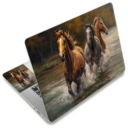 Laptop Skin Sticker Decal, Universal Reusable Vinyl Laptop Cover for 12" 13" 13.3" 14" 15" 15.4" 15.6" Notebook PC, Reusable Waterproof Scratch-Resistant with 2 Wrist Pads,Horses in River - color: Horses in River
