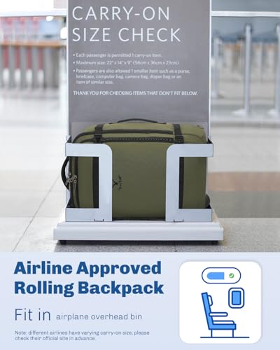 Hynes Eagle Rolling Backpack 42L Backpack with Wheels Airline Approved Carry on Luggage Laptop Travel Suitcase Bag for Women Men Dark Green - color: Dark Green