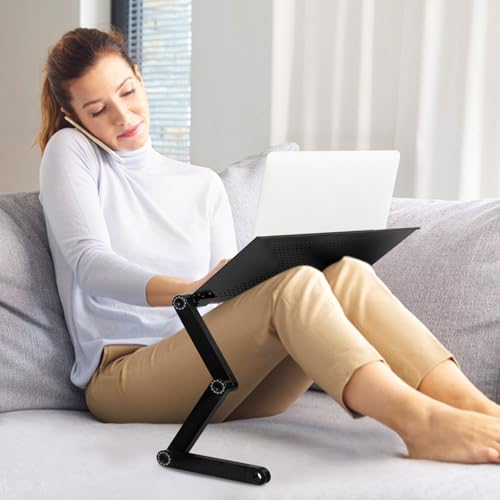 Extra Wide Adjustable Laptop Stand, Laptop Desk for 17inch Computer, Portable Aluminum Laptop Stand with Detachable Mouse Pad, Ergonomic Lap Desk for Bed Sofa Couch Office, Black