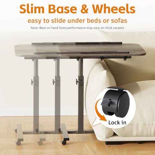 Furist Adjustable Overbed Bedside Table with Wheels Hospital Bed Table Portable Computer Stands Movable Desk Computer Table for Bed Laptop Stand for Couch - color: Oak Grey