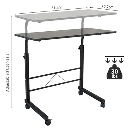 Karl home Side Table Mobile Standing Desk, 31.50" L x 18.11" W, Black | Adjustable Height, Portable Laptop Table, TV Tray Computer Workstation, Sofa Bed Table, For Home Office - size: 31.5"