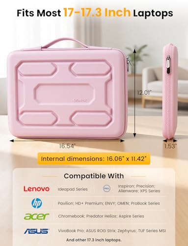 DOMISO Laptop Hard Case 17-17.3 inch Waterproof Shockproof Hard Shell Laptop Sleeve with Handle & Storage Pocket, Compatible with MacBook, HP, Dell,Pink - color: Pink, size: 17.3 inch