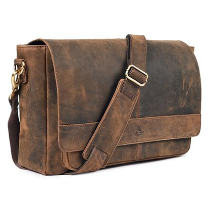 Genuine Leather Messenger Bag-16'' Satchel Shoulder Bag for Men & Women, Crossbody Work Bag for Travel, Office, and Daily Use - color: Brown