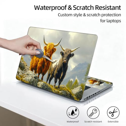 Universal Laptop Skin Sticker Decal, 12"-15.6" Aesthetic Vinyl Wrap, Highland Cows Mountain Waterproof Notebook Cover Art Protector for MacBook HP Dell Lenovo, Fits 13" 14" 15" 15.6" - color: Highland Cows Mountain