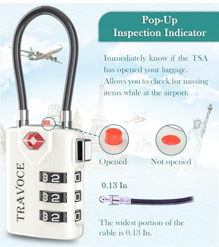 Search Alert TSA Approved Travel Combination Luggage Cable Locks for Suitcase, Gym Locker,Toolbox,Backpack 1,2,4,6 &10 pk (White 2 Pack) - color: White 2 Pack