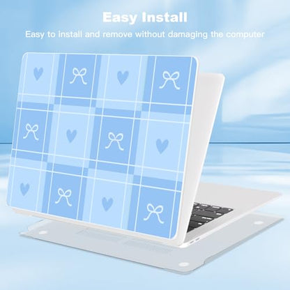 Teryeefi Compatible with MacBook Air 13 inch Case 2021 2020 2019 2018 Release A2337 M1 A2179 A1932 with Touch ID, Plastic Hard Shell & Keyboard Cover & USB Adapter & Trackpad Protector- Blue Bow 139 - color: Blue Bow 139