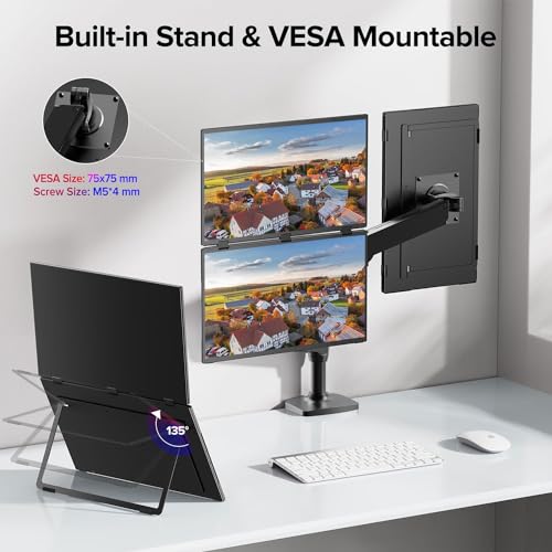 18.5" FHD 1080P Dual Portable Monitor 100% sRGB Laptop Screen Extender, 330° Screen Adjustment & 135° Stand, VESA Mountable, USB-C/HDMI, Travel Monitor for Laptop, Windows