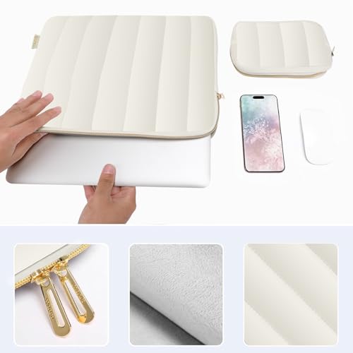 MOSISO 13-14 inch Laptop Case,13.3 inch Puffy Laptop Sleeve, Sand | Compatible with MacBook Neo/Air 13.6/Pro 13/Pro 14, HP Dell ASUS Lenovo,Vertical Rectangle Carrying Bag with Small Case - color: Sand
