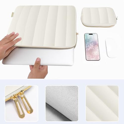 MOSISO 13-14 inch Laptop Case,13.3 inch Puffy Laptop Sleeve, Sand | Compatible with MacBook Neo/Air 13.6/Pro 13/Pro 14, HP Dell ASUS Lenovo,Vertical Rectangle Carrying Bag with Small Case - color: Sand