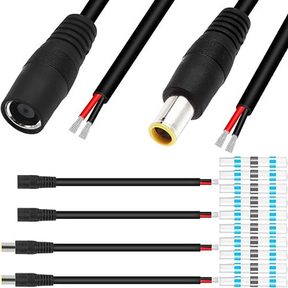 DC7909 Power Pigtails Cable, 12V DC 8mm Male Plug to Bare Wire Open End Power Supply Repair Replacement Barrel Connector Cord, 16AWG DC 7.9 x 5.5mm for Solar Cell Laptop Camera, 4 Pcs