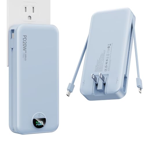 Nusyddy Portable Charger 20000mAh Fast Charging w/Built-in Wall Plug Blue | PD20W Fast Charging, High Capacity, LED Display, Charge 5 Devices at once, TSA Approved, Compatible with iPhone/Samsung - color: Sky Blue