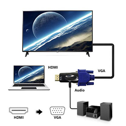 YACSEJAO HDMI to VGA Adapter，1080P HDMI Male to VGA Female Converter with Audio Compatible with Monitor, Laptop, Computer, PC, Desktop, Projector, HDTV, Chromebook, Ultrabooks and More