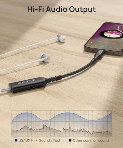 JSAUX USB C to 3.5mm Headphone and Charger Adapter,2-in-1 AUX Mic Jack with PD 60W Fast Charging Earphones, Compatible with iPhone 15 Pro Max/15 Pro/15, Galaxy S24/S23/S22/S21,iPad Pro -Black - color: Black
