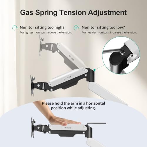 MT-VIKI Single Monitor Arm for 17"-32" Monitors, Gas Spring Adjustable Desk Mount, Quick Release VESA Plate, Full Motion with Cable Management, Clamp & Grommet Base, Supports 4.4–19.8 lbs, White - size: Single Arm