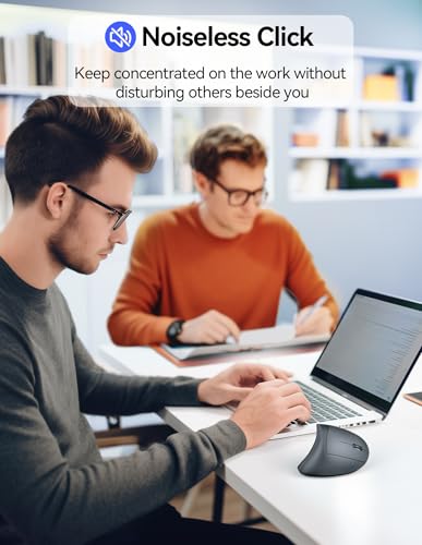 TECKNET Wireless Ergonomic Mouse, Rechargeable Wireless Vertical Mouse | Rechargeable Mouse Gray, 2.4GHz USB Receiver, Silent Click, 6 Adjustable DPI up to 4800, 6 Buttons for Laptop, PC & MacBook - color: Light Gray
