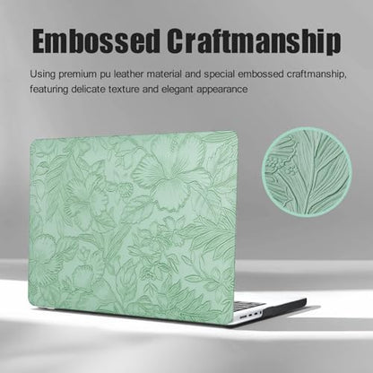 DTangLsm for MacBook Air 13 inch Case M5 2026 2025 2024-2022 M4 M3 M2 A3449 A3240 A3113 A2681, Texture Retro Leather Hard Shell Case for MacBook Air 13.6 inch+Keyboard Cover,Sage Green Embossed Floral - color: #2 Midnight Green