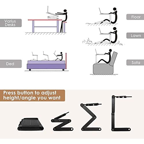 2020 New Laptop Table, Adjustable Laptop Stand with Large Cooling Fan & Mouse Pad, Foldable Book Stand Notebook Holder for Bed Couch Sofa Office