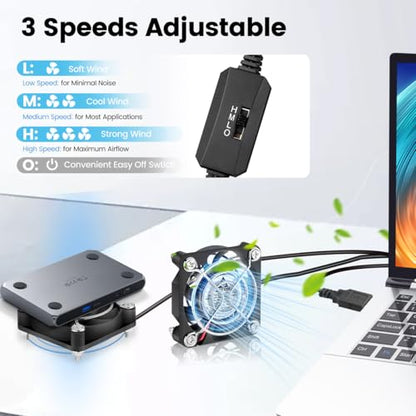 GDSTIME Dual 50mm USB Fan with 3 Speed Control, Mini 5V DC Cooling Cooler | 50x50x10mm, 5010, L/M/H Adjustable Wind, for Raspberry Pi, Cable Box, Aquarium, Small Appliances Series Replacement - size: 50x10mm