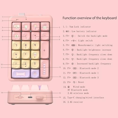 Wireless Number Pad Keyboard Mechanical Numpad Numeric Keypad for Laptop | Bluetooth Creamy 10 Key RGB Portable Cute Financial Accounting Rechargeable for Windows, PC, BT5.0/2.4G, Pink S21 - color: Pink