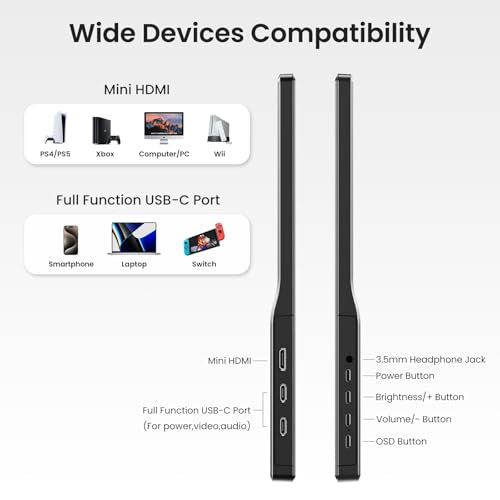 KQC Portable Monitor 15.6" 1080P FHD IPS Display, Ultra-Slim USB-C HDMI Travel Monitor with Kickstand, Zero Bezel Screen Extender for Laptop, Mac, Phone, PS, Xbox, Switch Gaming - size: 15.6 Inch 1080p