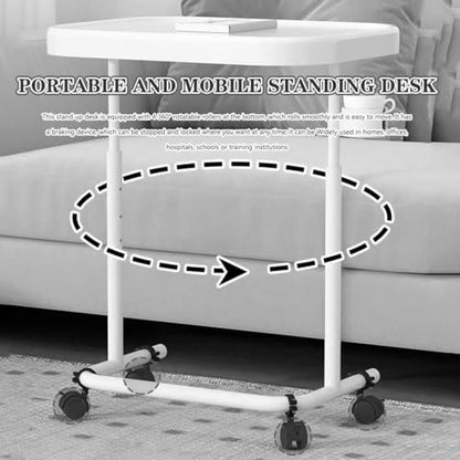 Flip-top Standing Desk Adjustable Height Laptop Table, Living Room Sofa Side Lifting Workstation, Portable Bedside Table with Casters(Beige) - color: Beige