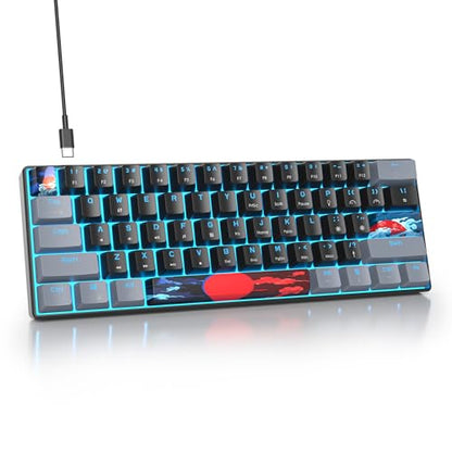 60% Mechanical Keyboard Grey and Black, Compact 60 Percent Gaming Keyboard RGB Backlit, 61 Keys Mini Keyboard, USB Wired Office Keyboard for Windows Mac Laptop PC (61 Dark/Red Switches) - color: 61 Dark/Red Switch